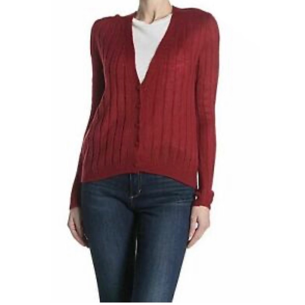 Cotton Emporium Womens Red Ribbed Button Cardigan Long Sleeve Sweater Si…